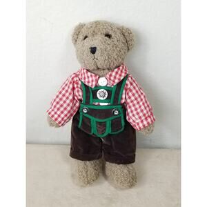 Teddy Bear German Overalls Gingham Shirt Bavarian 9" Plush Stuffed Animal 90s